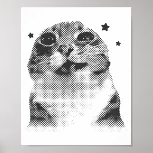 Funny Y2k Retro Cat Silly Vintage Kitten Meme Cat  Poster