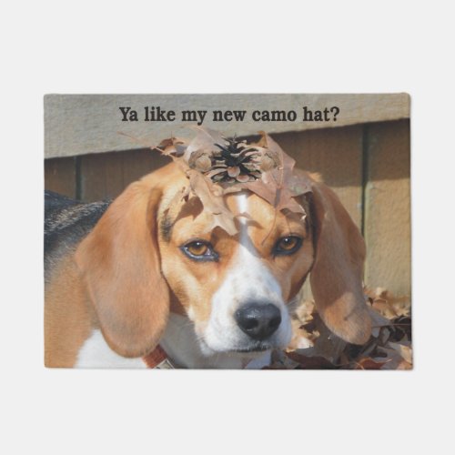 Funny Ya like my new camo hat Beagle Dog Doormat