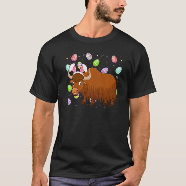 Funny Yak Bunny Easter Egg  Happy Yak Easter Sunda T-Shirt (Front)