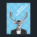 Funny Yarmulke Happy Hanukkah Deer Blue Plaid Holiday Postcard<br><div class="desc">Funny Yarmulke Happy Hannukah Deer Blue Plaid,  featuring a yamaka.  Personalize the back with your return address now,  then handwrite a message later for that personal touch!</div>