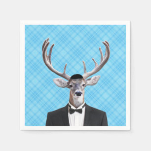 Funny Yarmulke Happy Hanukkah Deer Blue Plaid Napkins