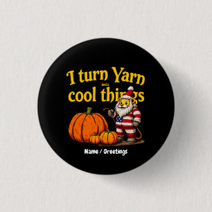 Funny Yarn Lover Gnome With Pumpkins Knitting Button