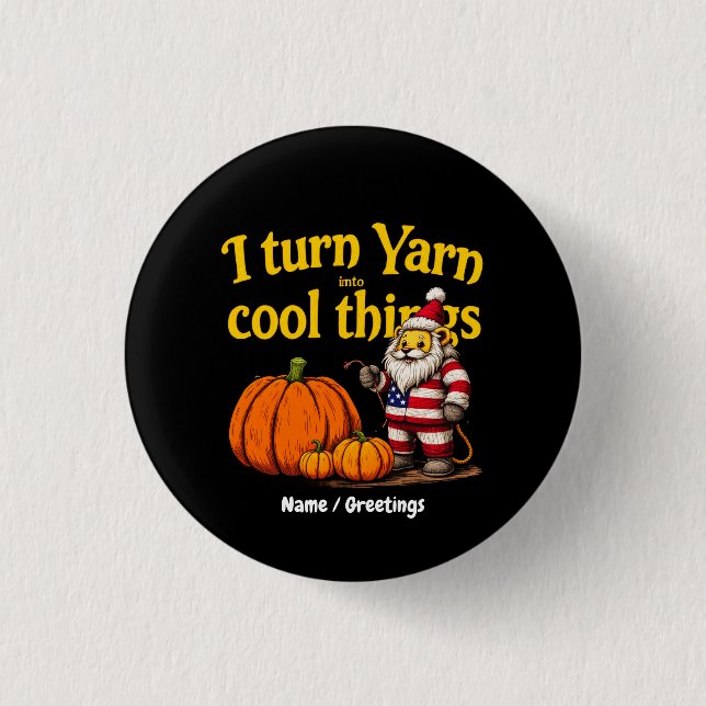 Funny Yarn Lover Gnome With Pumpkins Knitting  Button (Front)