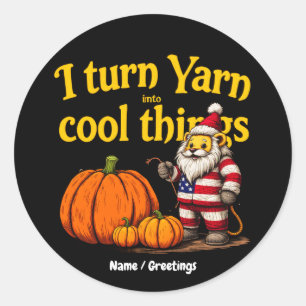 Funny Yarn Lover Gnome With Pumpkins Knitting Classic Round Sticker