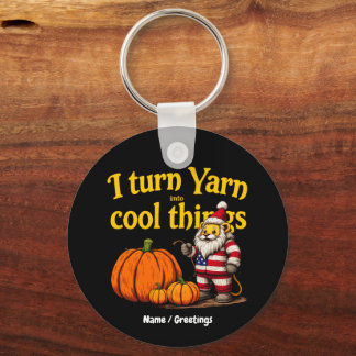 Funny Yarn Lover Gnome With Pumpkins Knitting  Keychain