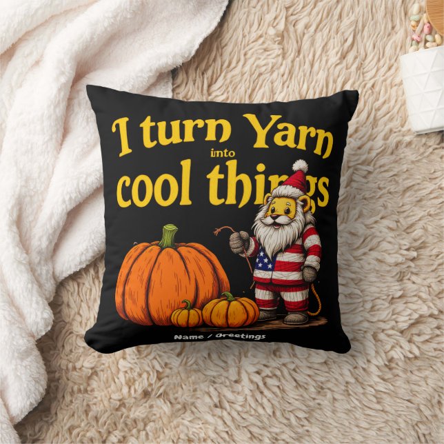 Funny Yarn Lover Gnome With Pumpkins Knitting Throw Pillow (Blanket)