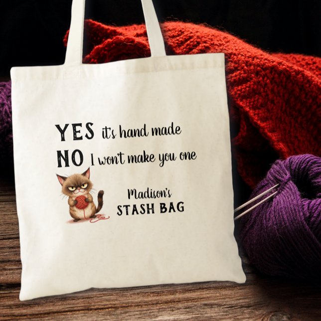 Funny Yarn Lovers Grumpy Cat Knitters  Tote Bag (Creator Uploaded)
