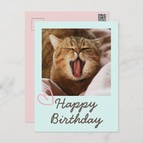 Funny Yawning Cat and Cute Happy Birthday  Postcard
