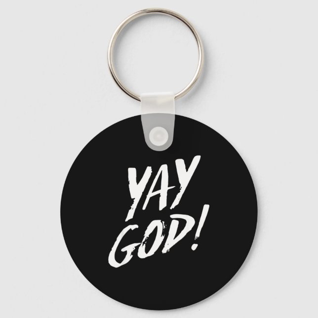 Funny Yay God Graphic Jesus Christian Religion Gif Keychain (Front)
