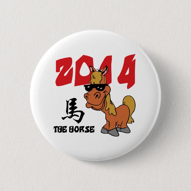Funny Year of The Horse 2014 Button (Front)