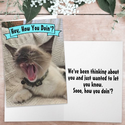 Funny Yelling How You Doin Siamese Cat Photo Card