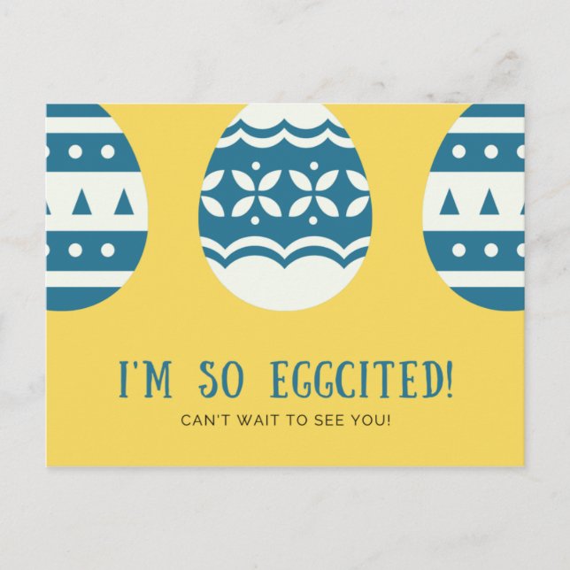 Funny Yellow and Blue Decorated Egg Postcard (Front)