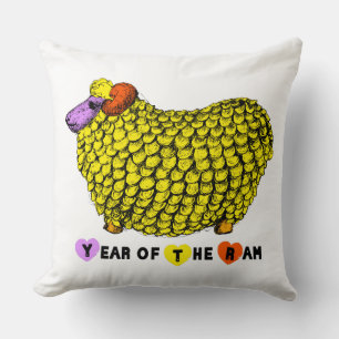 Funny Yellow Big Ram Chinese Zodiac Birthday SqPi Throw Pillow