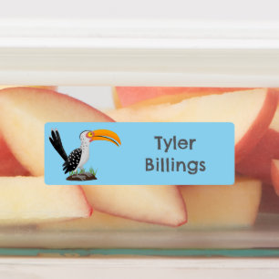 Funny yellow billed hornbill cartoon personalized labels