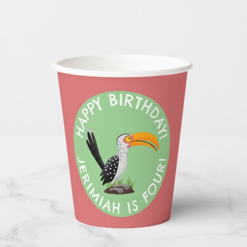 Funny yellow billed hornbill personalised birthday paper cups