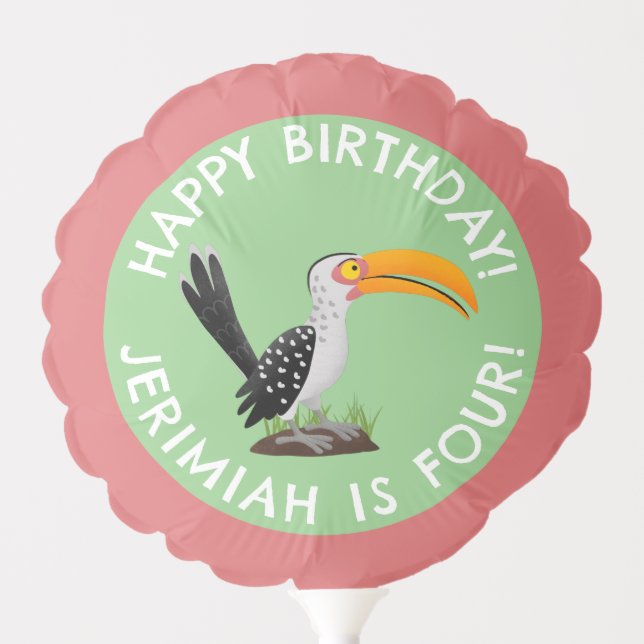 Funny yellow billed hornbill personalized birthday balloon (Front)