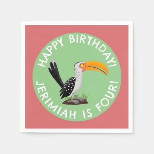 Funny yellow billed hornbill personalized birthday napkins