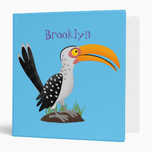 Funny yellow billed hornbill safari bird cartoon 3 ring binder