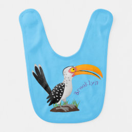 Funny yellow billed hornbill safari bird cartoon  baby bib