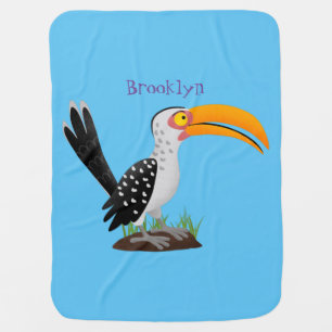 Funny yellow billed hornbill safari bird cartoon baby blanket