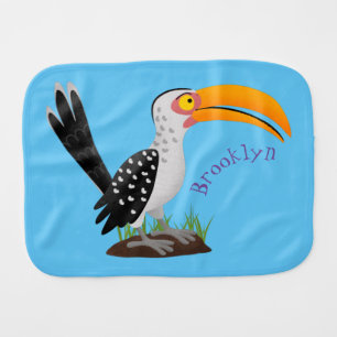Funny yellow billed hornbill safari bird cartoon baby burp cloth