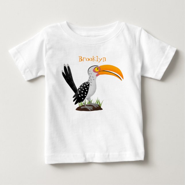 Funny yellow billed hornbill safari bird cartoon baby T-Shirt (Front)