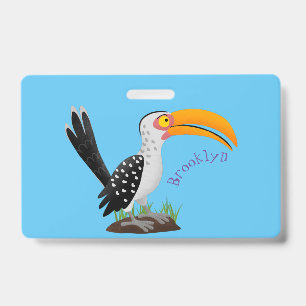 Funny yellow billed hornbill safari bird cartoon badge