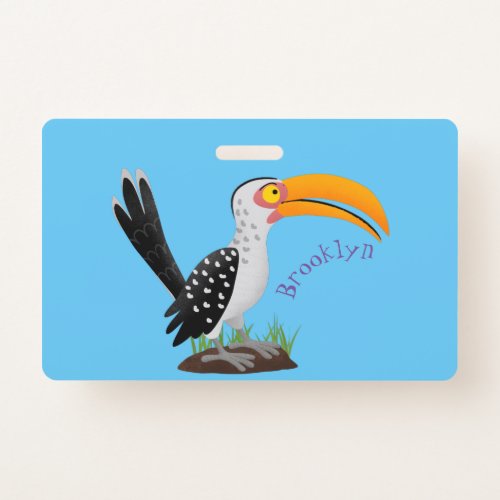 Funny yellow billed hornbill safari bird cartoon badge