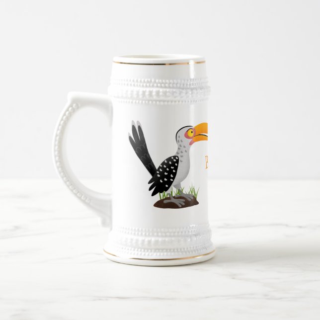 Funny yellow billed hornbill safari bird cartoon beer stein (Left)