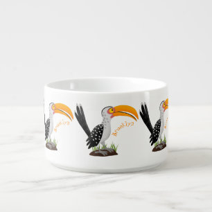 Funny yellow billed hornbill safari bird cartoon bowl