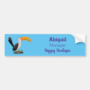 Funny yellow billed hornbill safari bird cartoon bumper sticker