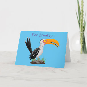 Funny yellow billed hornbill safari bird cartoon card