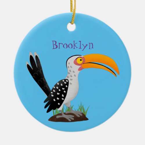 Funny yellow billed hornbill safari bird cartoon ceramic ornament