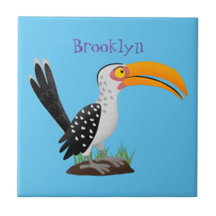 Funny yellow billed hornbill safari bird cartoon ceramic tile