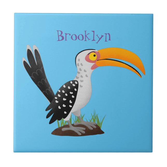 Funny yellow billed hornbill safari bird cartoon ceramic tile (Front)