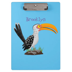 Funny yellow billed hornbill safari bird cartoon clipboard