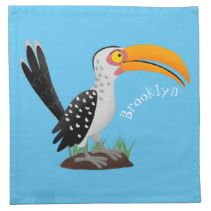 Funny yellow billed hornbill safari bird cartoon cloth napkin