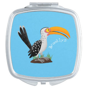 Funny yellow billed hornbill safari bird cartoon compact mirror