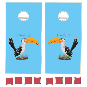 Funny yellow billed hornbill safari bird cartoon cornhole set