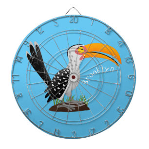 Funny yellow billed hornbill safari bird cartoon dart board