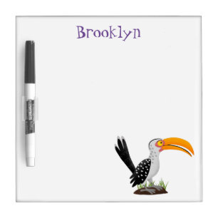 Funny yellow billed hornbill safari bird cartoon dry erase board