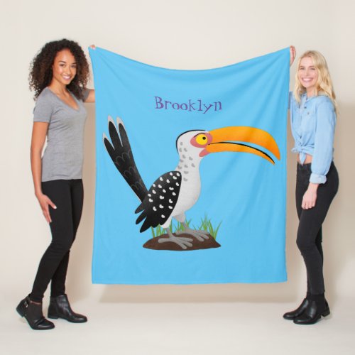 Funny yellow billed hornbill safari bird cartoon fleece blanket