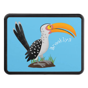 Funny yellow billed hornbill safari bird cartoon hitch cover