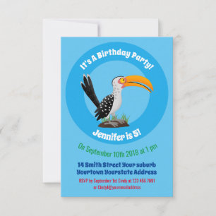 Funny yellow billed hornbill safari bird cartoon invitation