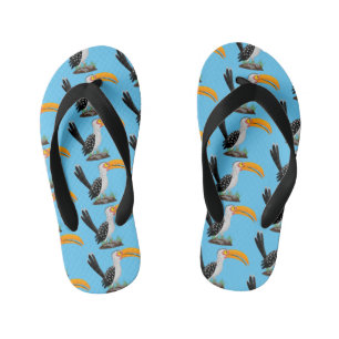 Funny yellow billed hornbill safari bird cartoon kid's flip flops