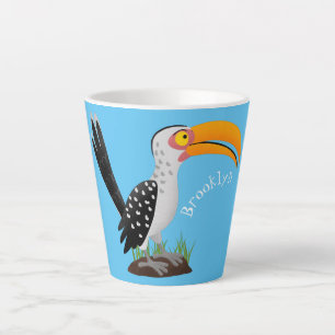 Funny yellow billed hornbill safari bird cartoon latte mug