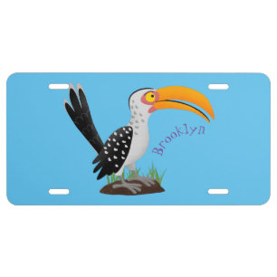Funny yellow billed hornbill safari bird cartoon license plate