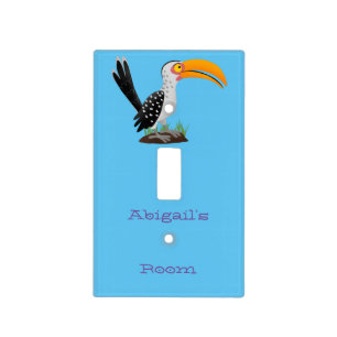 Funny yellow billed hornbill safari bird cartoon light switch cover