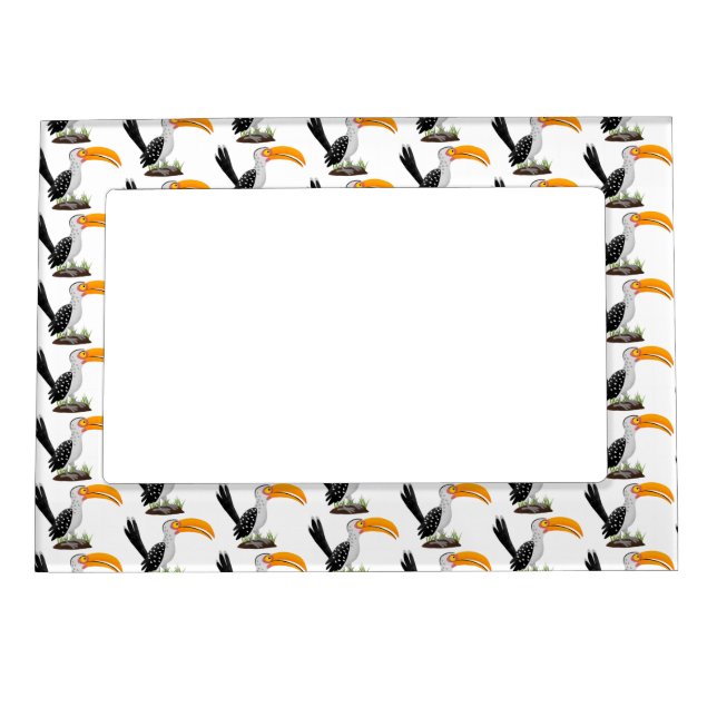 Funny yellow billed hornbill safari bird cartoon magnetic frame (Front)