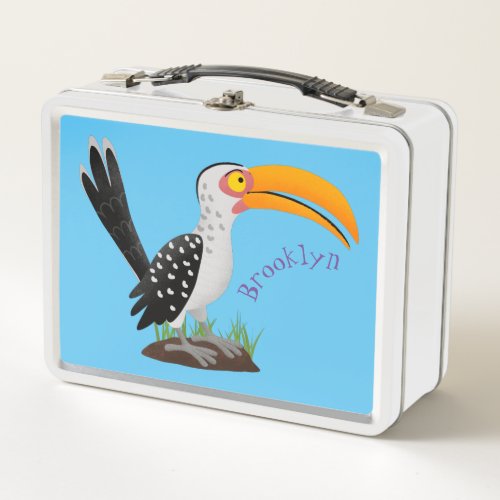 Funny yellow billed hornbill safari bird cartoon metal lunch box